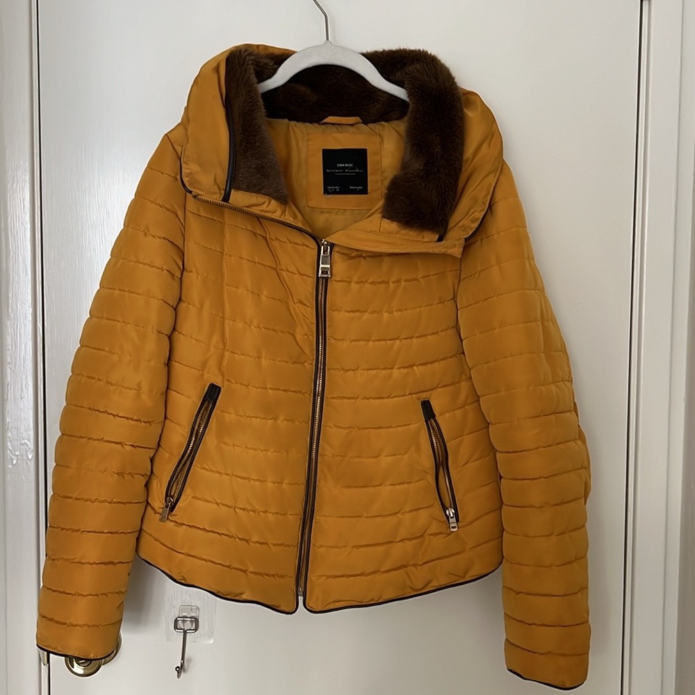 Zara Mustard Yellow Quilted Puffer Coat